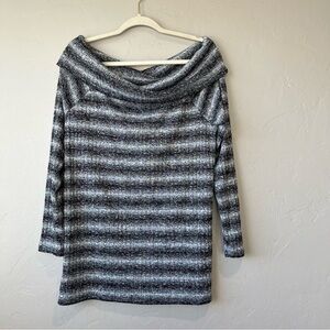 Off Shoulder Ribbed Long Sleeve Top L y2k tunic twee faded stripe sweater grunge